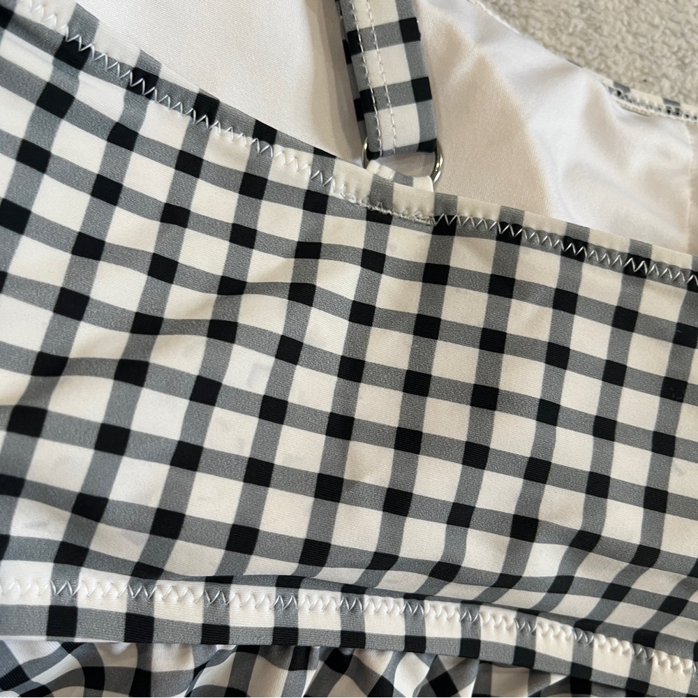 Womens Padded Gingham Ruffle Bikini Swim Top Black/White Classic Size XXL 2XL - Picture 5 of 10